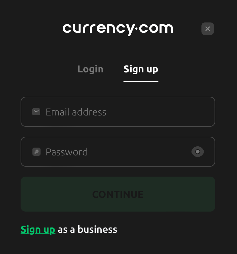 Registration at Currency.com
