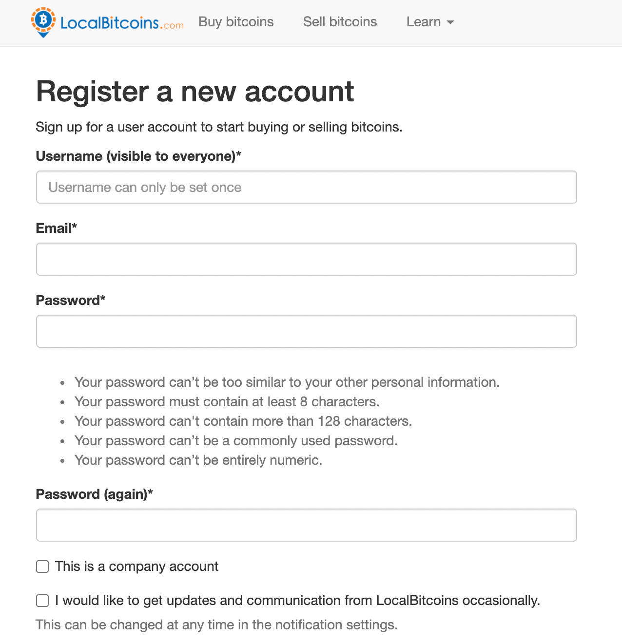 Registration on LocalBitcoins
