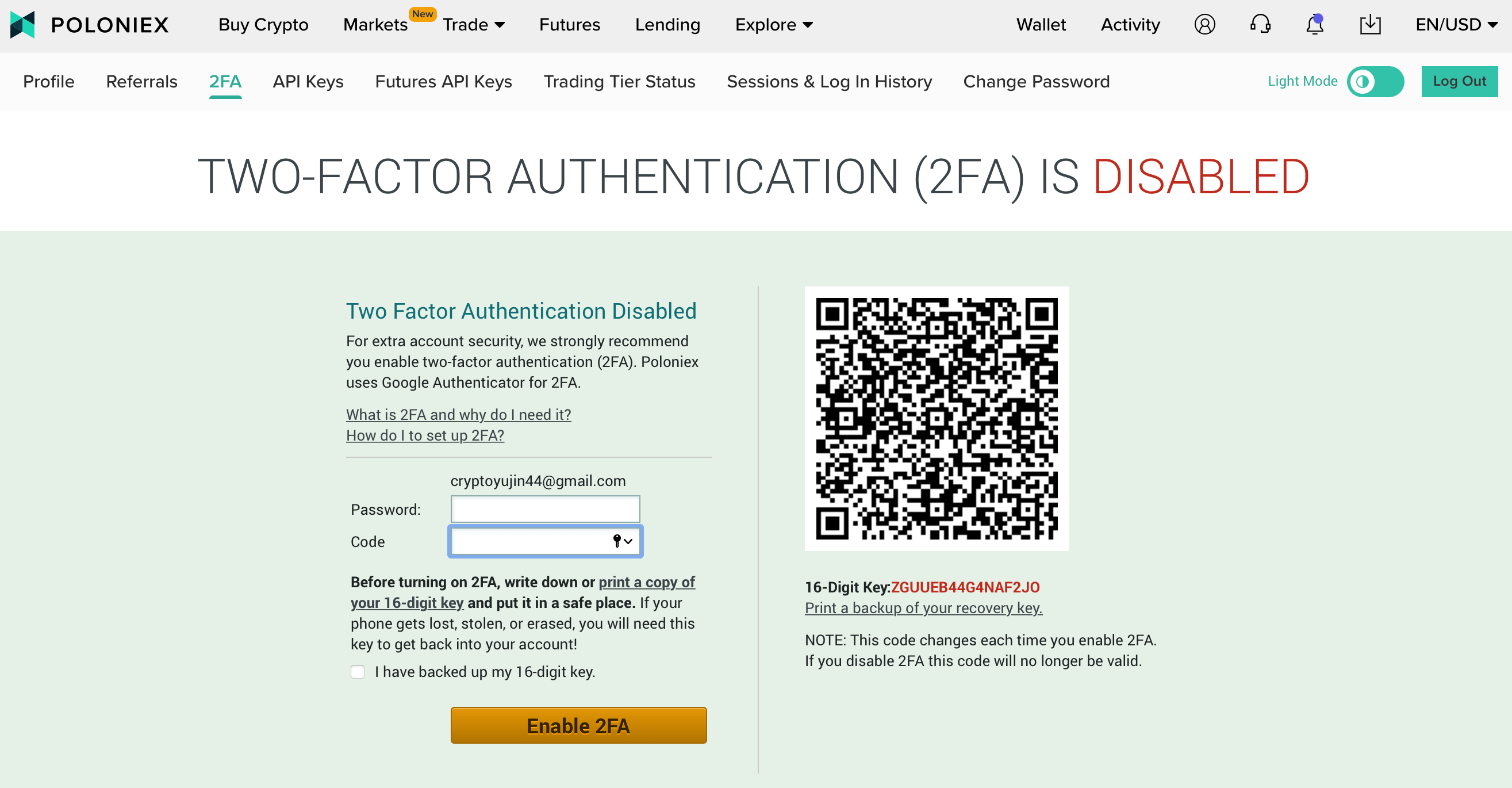 Two-factor authentication Poloniex
