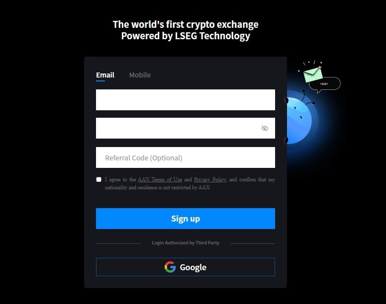 Opening an account on the AAX exchange