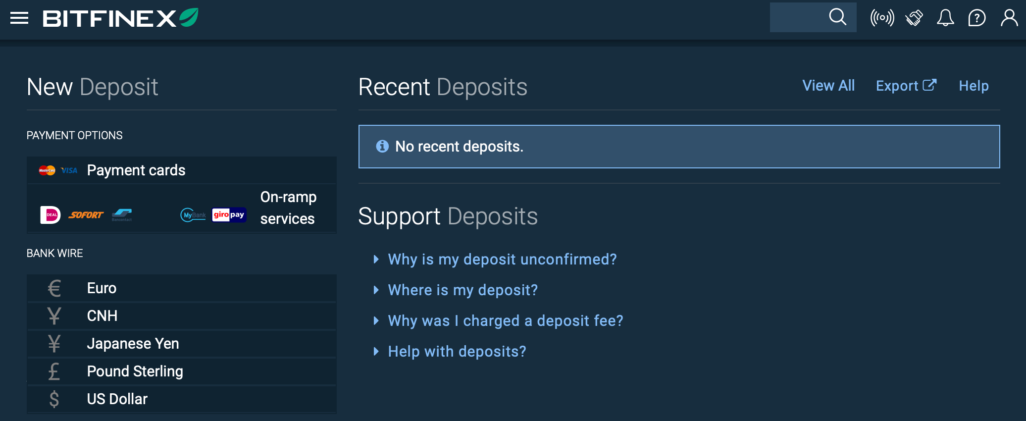 Deposit and withdrawal of funds on Bitfinex