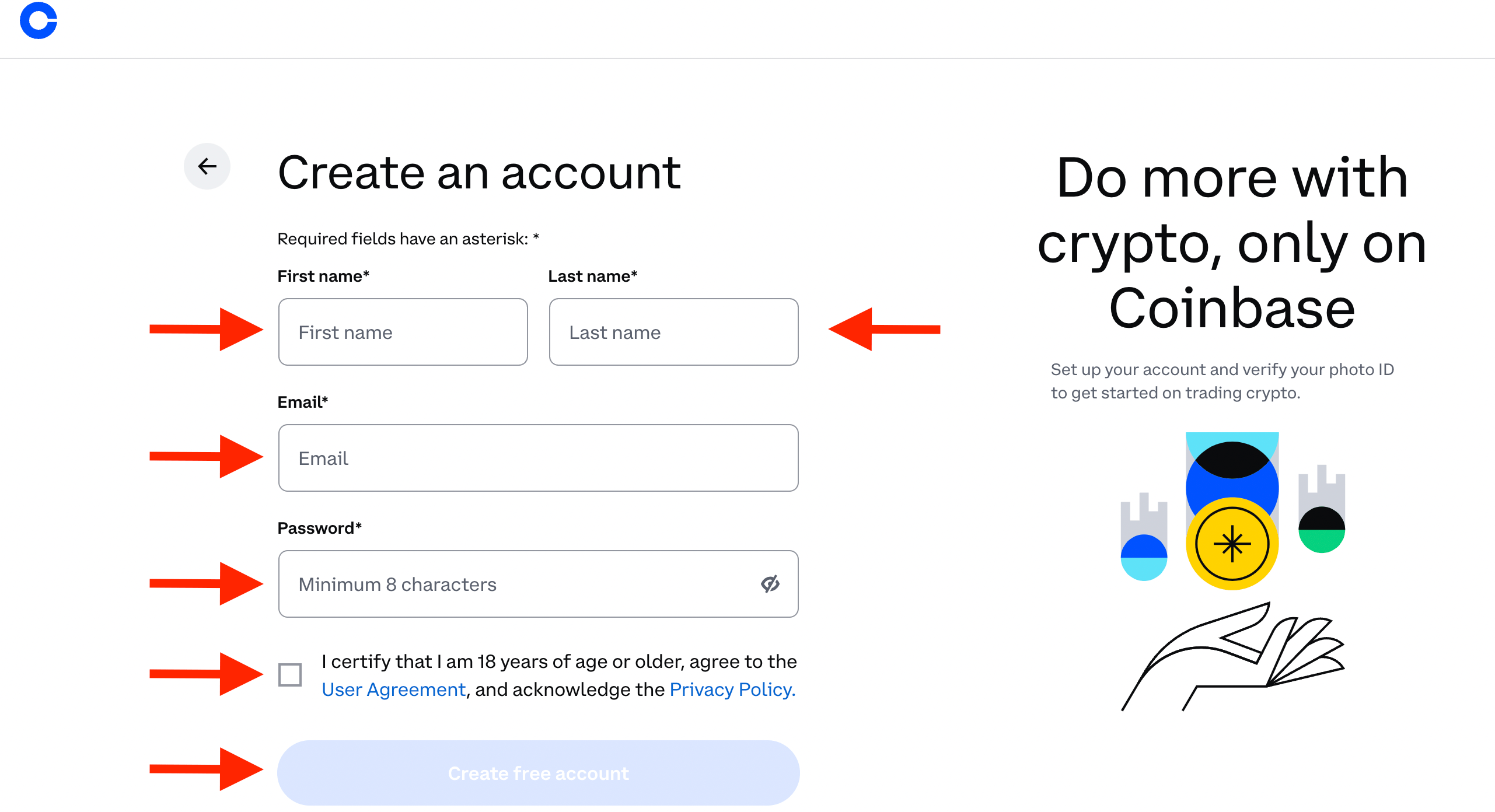 Register a Coinbase account