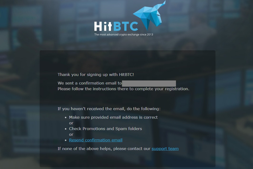 Создание учетной записи на бирже HitBTC