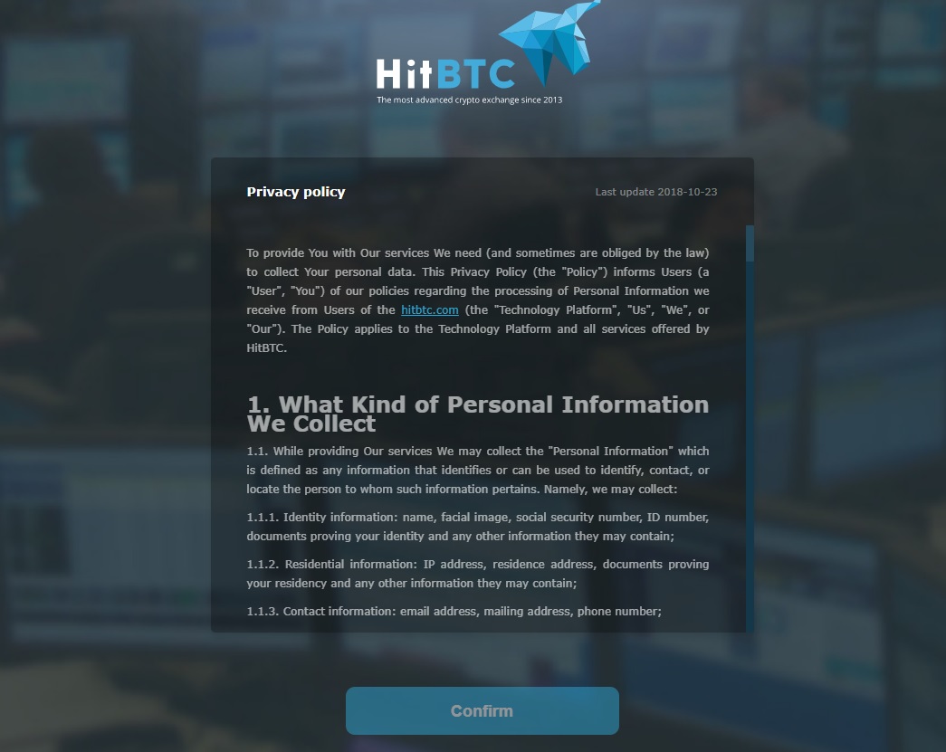 Confirm регистрации на HitBTC