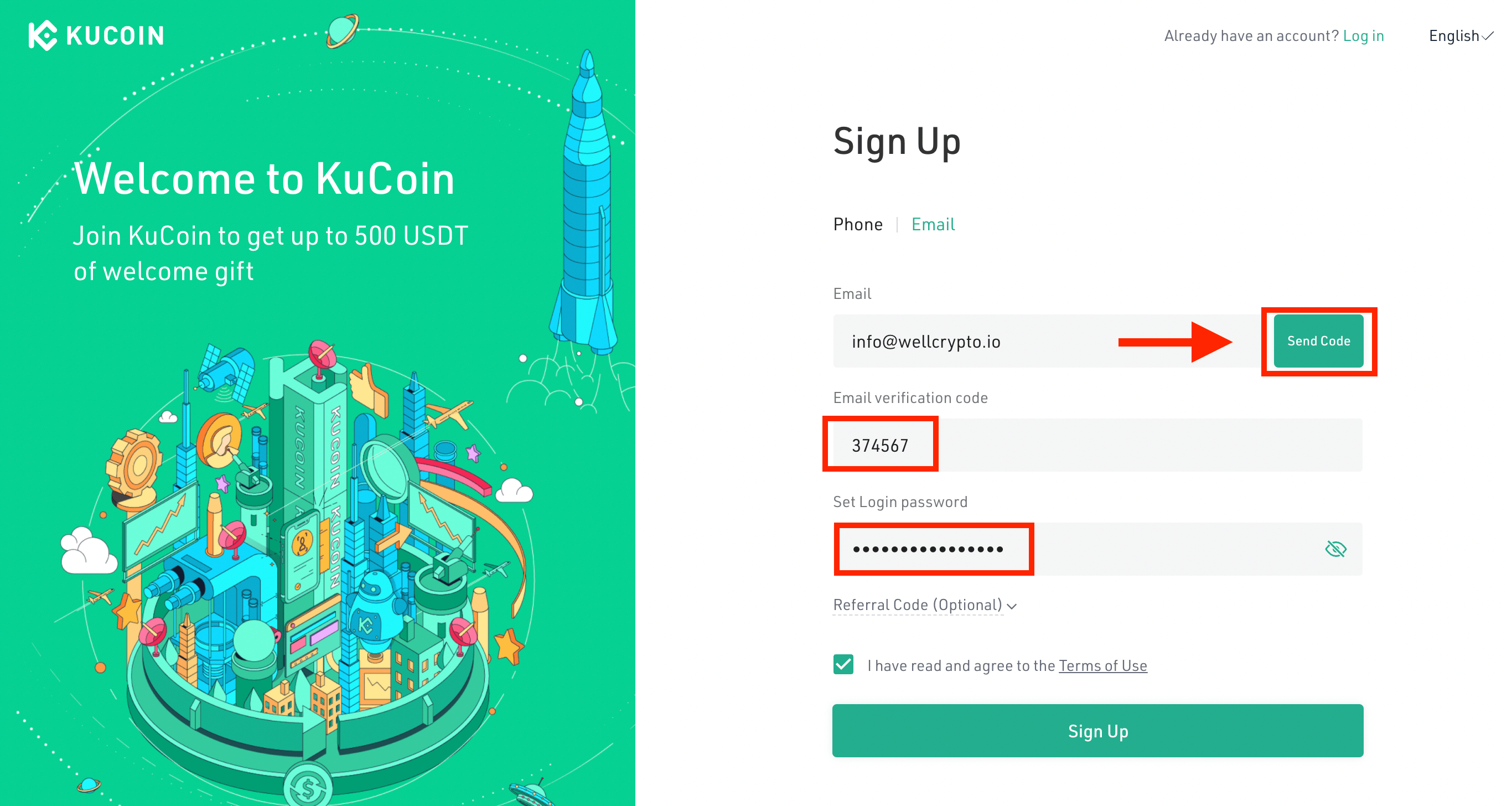 Opening an account on the KuCoin exchange