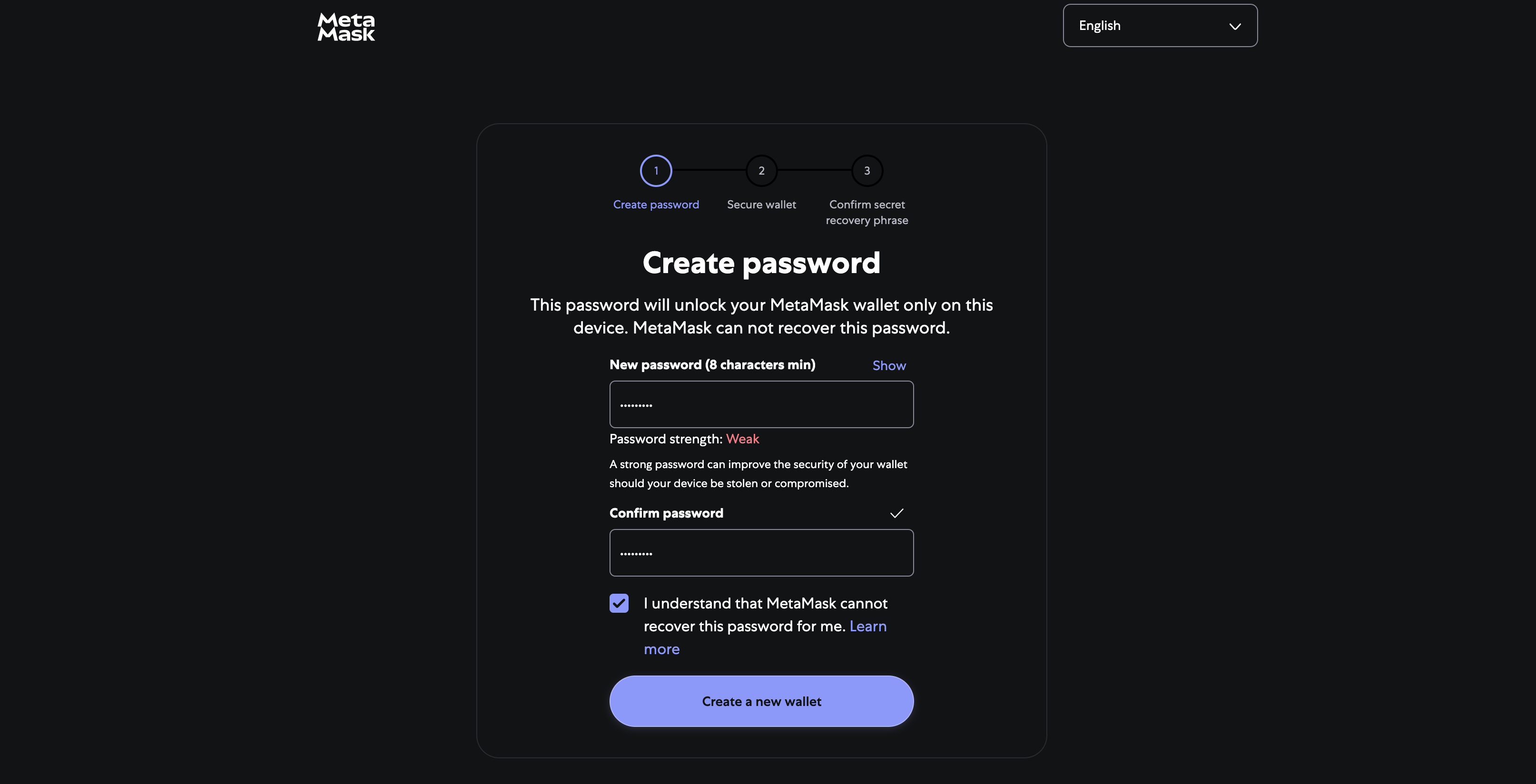 Creating MetaMask Wallet Password