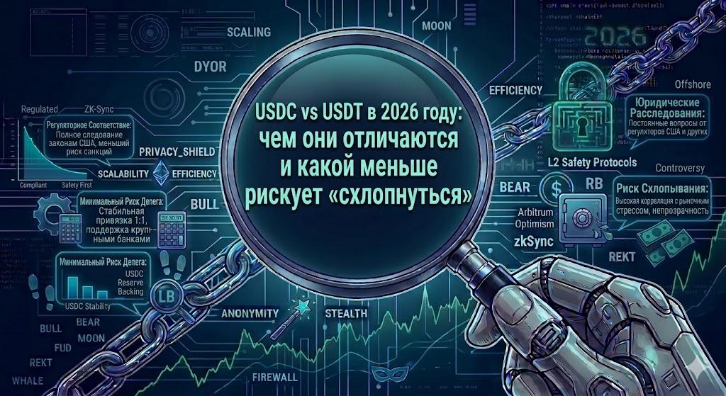 USDC vs USDT в 2026 году: чем они отличаются и какой меньше рискует «схлопнуться»