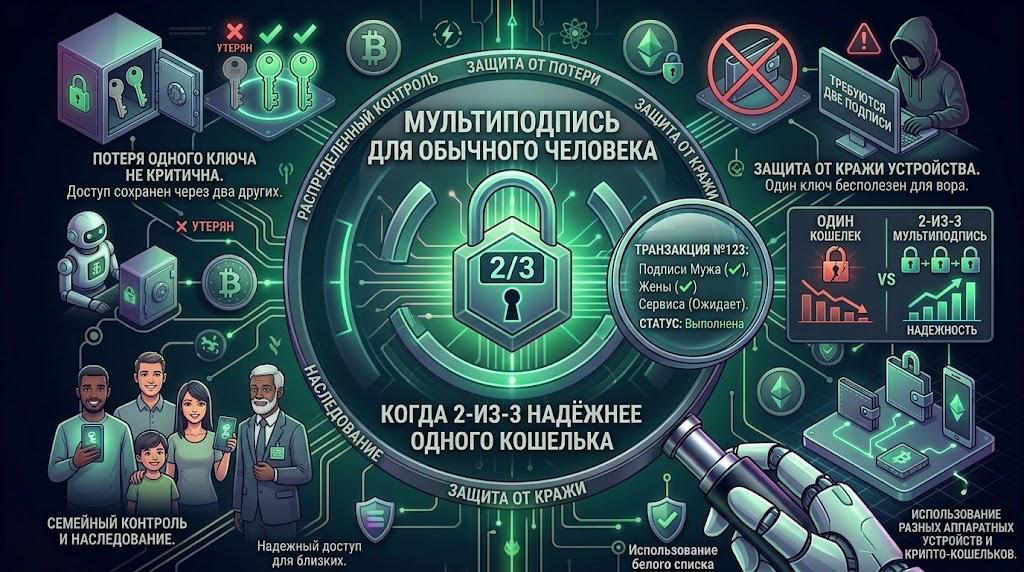Мультиподпись для обычного человека: когда 2-из-3 надёжнее одного кошелька